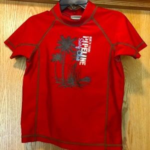 Ruff Hewn size 5 surf club palm trees pipeline red rash guard swim shirt EUC
